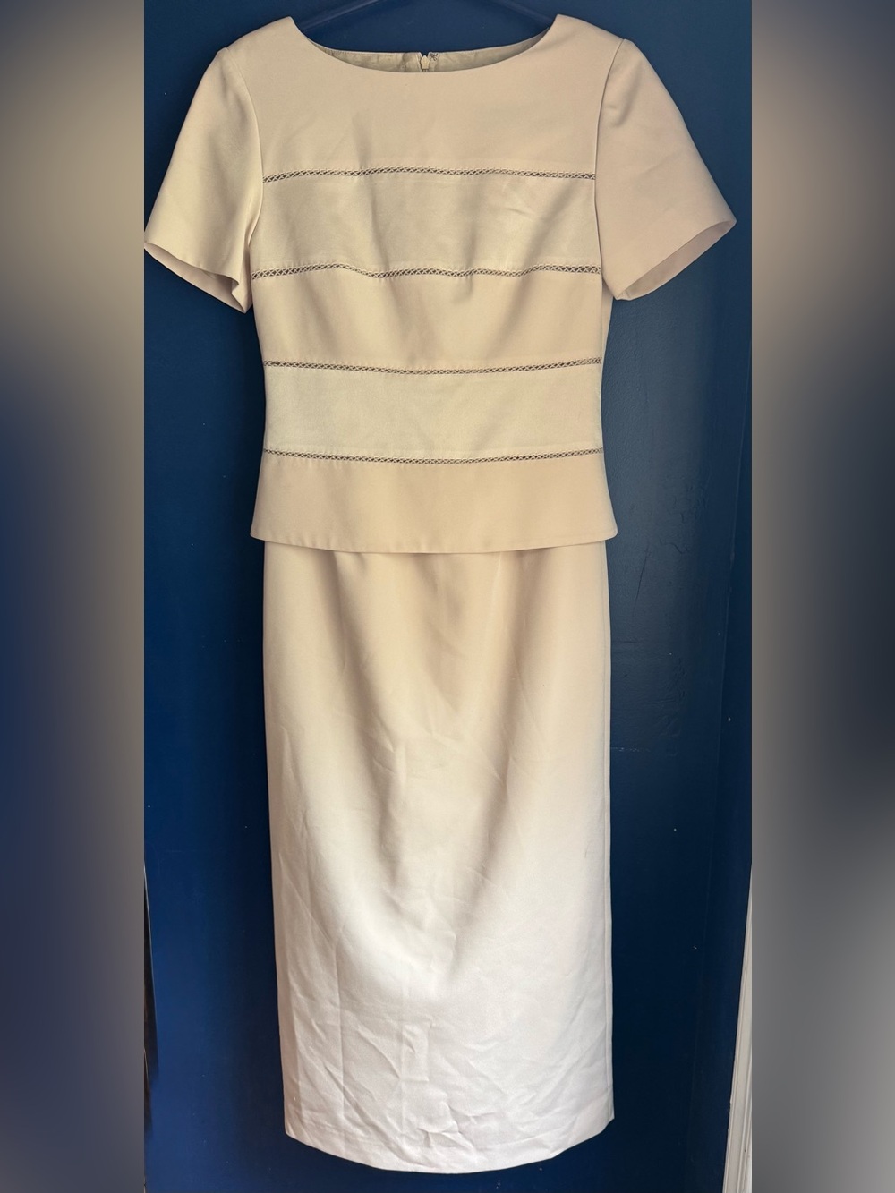 Talbots Cream Midi Dress with Subtle Trim